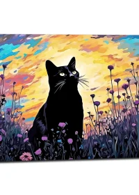 Tableau Klimt, chat noir et jardin de fleurs tableau klimt, chat noir et jardin de fleurs