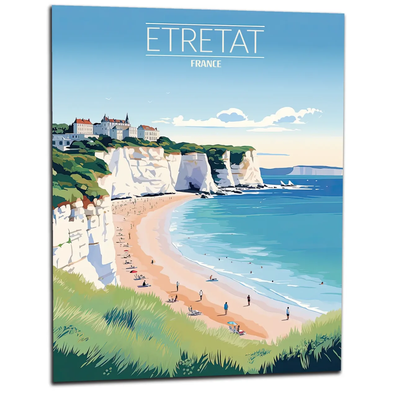 Tableau Falaises d’Étretat: Joyau de la Côte Normande etretat style affiche vintage