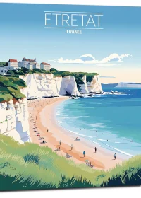 Tableau Falaises d’Étretat: Joyau de la Côte Normande etretat style affiche vintage