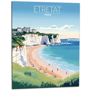 Tableau Falaises d’Étretat: Joyau de la Côte Normande etretat style affiche vintage