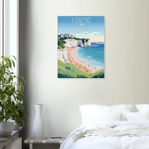 Tableau Falaises d’Étretat: Joyau de la Côte Normande etretat style affiche vintage