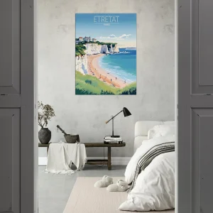 Tableau Falaises d’Étretat: Joyau de la Côte Normande etretat style affiche vintage