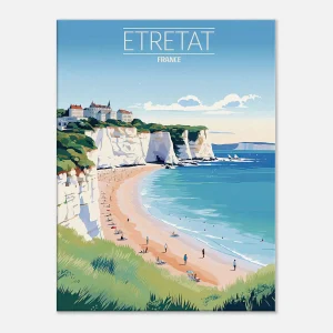 Tableau Falaises d’Étretat: Joyau de la Côte Normande etretat style affiche vintage