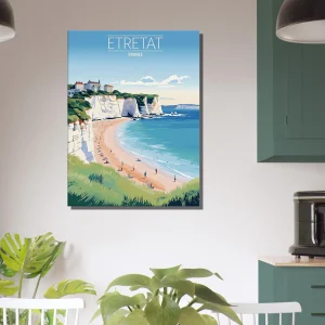 Tableau Falaises d’Étretat: Joyau de la Côte Normande etretat style affiche vintage