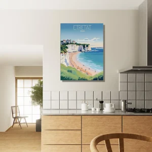 Tableau Falaises d’Étretat: Joyau de la Côte Normande etretat style affiche vintage