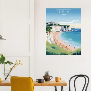 Tableau Falaises d’Étretat: Joyau de la Côte Normande etretat style affiche vintage
