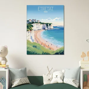 Tableau Falaises d’Étretat: Joyau de la Côte Normande etretat style affiche vintage