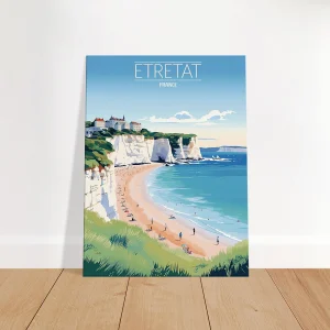 Tableau Falaises d’Étretat: Joyau de la Côte Normande etretat style affiche vintage