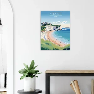Tableau Falaises d’Étretat: Joyau de la Côte Normande etretat style affiche vintage