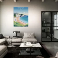 Tableau Falaises d’Étretat: Joyau de la Côte Normande etretat style affiche vintage