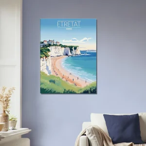 Tableau Falaises d’Étretat: Joyau de la Côte Normande etretat style affiche vintage