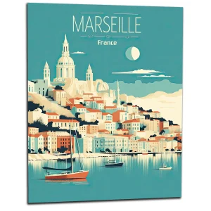 Marseille style affiche rétro bleu
