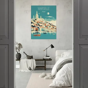 marseille style affiche rétro bleu