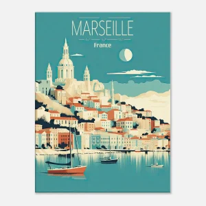 Cadre Marseille style affiche rétro bleu