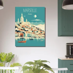 Cadre Marseille style affiche rétro bleu