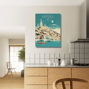 marseille style affiche rétro bleu