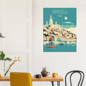 marseille style affiche rétro bleu