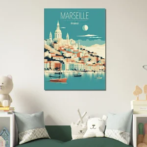 marseille style affiche rétro bleu