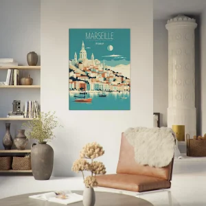 marseille style affiche rétro bleu