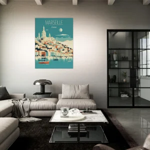marseille style affiche rétro bleu