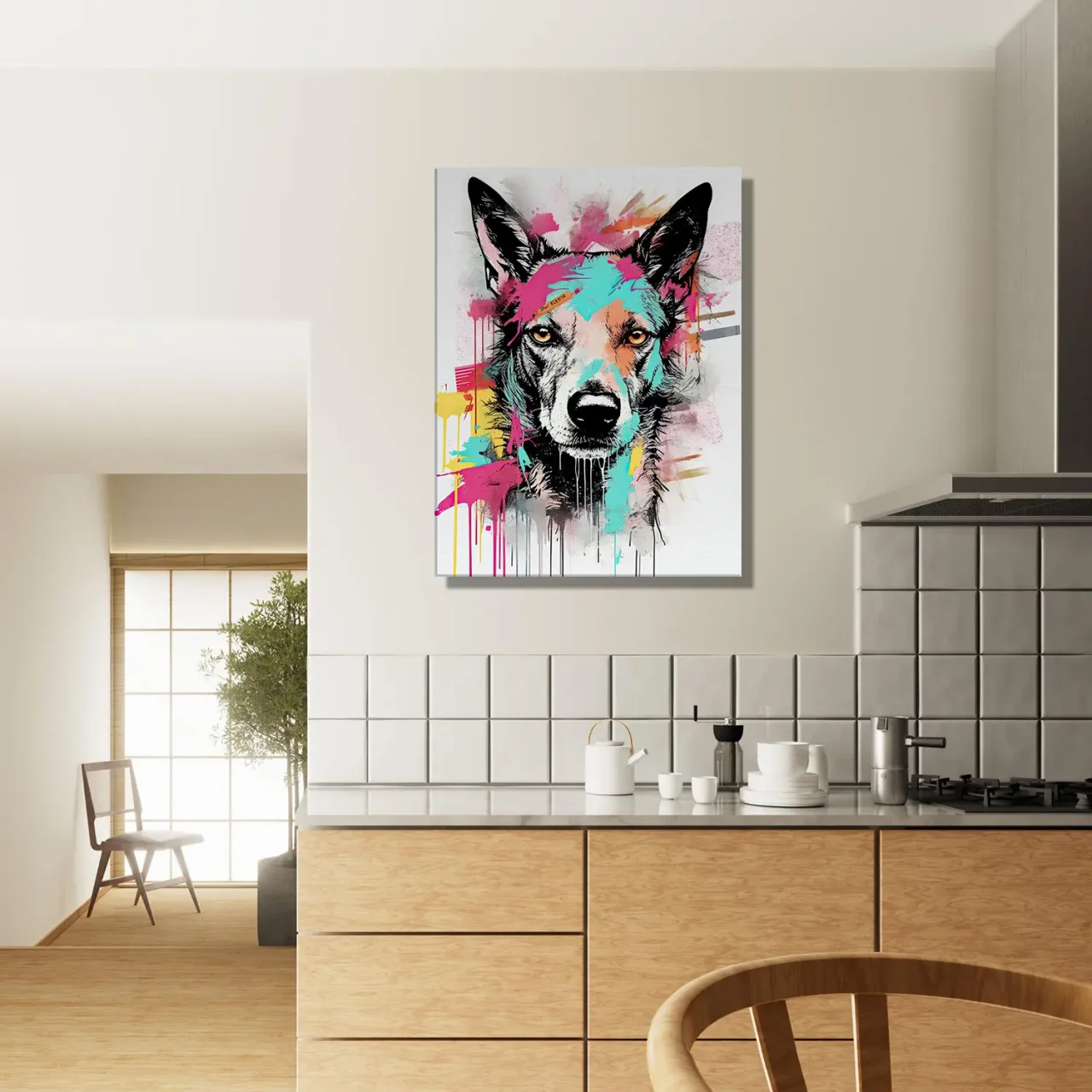 portrait canin art moderne couleurs néon