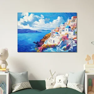 Tableau mural Santorin, l’horizon bleu de Grèce santorin, l'horizon bleu de grèce