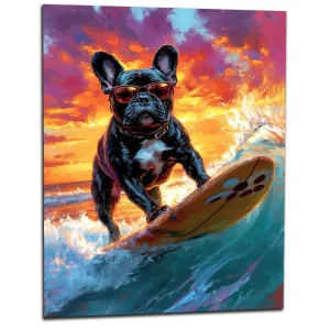 bouledogue français à lunettes surfeur