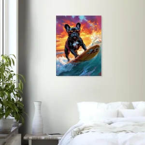 bouledogue français à lunettes surfeur