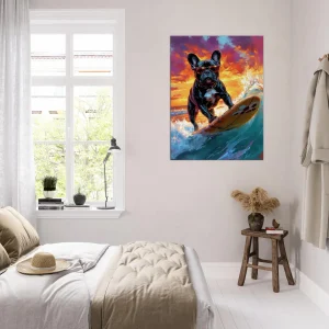 bouledogue français à lunettes surfeur