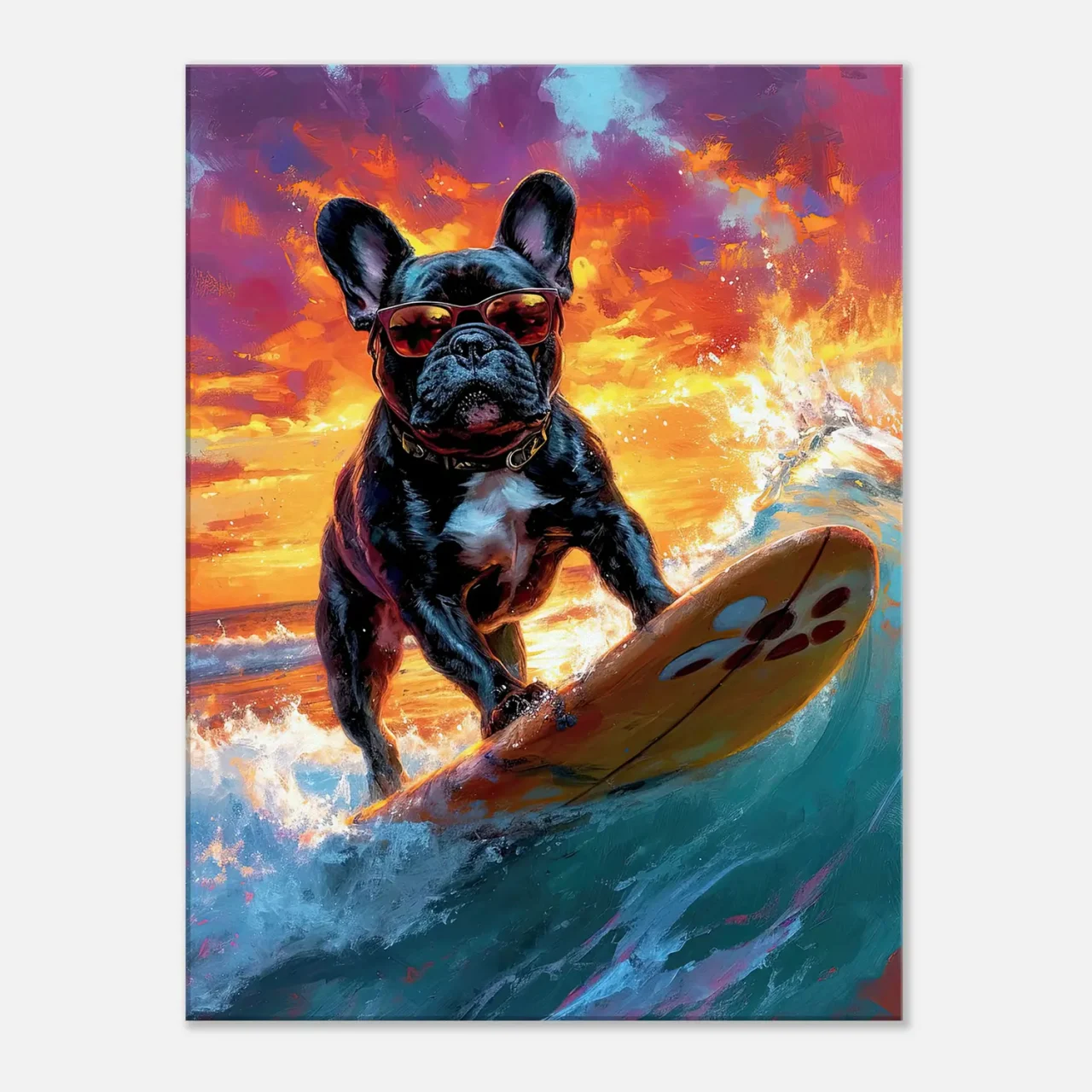 bouledogue français à lunettes surfeur