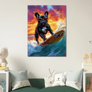 bouledogue français à lunettes surfeur