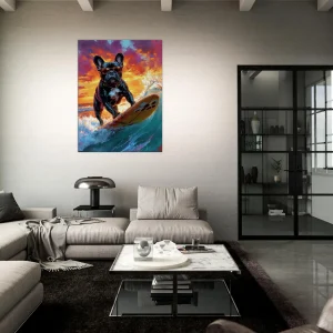 bouledogue français à lunettes surfeur