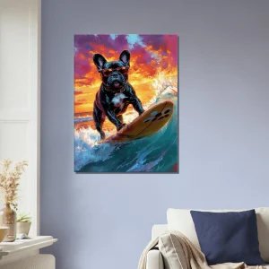 bouledogue français à lunettes surfeur