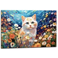 Toile Chat blanc et fleurs sauvages Gustav Klimt chat blanc et fleurs sauvages par gustav klimt