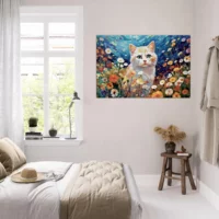 Toile Chat blanc et fleurs sauvages Gustav Klimt chat blanc et fleurs sauvages par gustav klimt