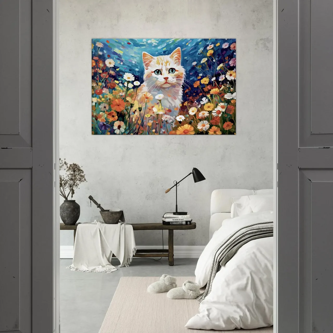 chat blanc et fleurs sauvages par gustav klimt