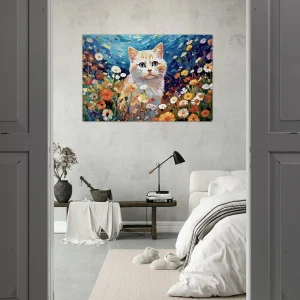 chat blanc et fleurs sauvages par gustav klimt