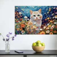 Toile Chat blanc et fleurs sauvages Gustav Klimt chat blanc et fleurs sauvages par gustav klimt