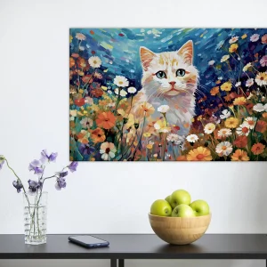 chat blanc et fleurs sauvages par gustav klimt