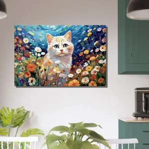 chat blanc et fleurs sauvages par gustav klimt