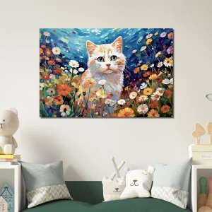 chat blanc et fleurs sauvages par gustav klimt