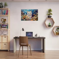 Toile Chat blanc et fleurs sauvages Gustav Klimt chat blanc et fleurs sauvages par gustav klimt