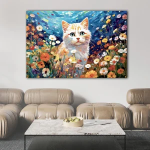 chat blanc et fleurs sauvages par gustav klimt