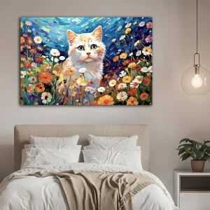 chat blanc et fleurs sauvages par gustav klimt