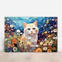 Toile Chat blanc et fleurs sauvages Gustav Klimt chat blanc et fleurs sauvages par gustav klimt