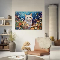 Toile Chat blanc et fleurs sauvages Gustav Klimt chat blanc et fleurs sauvages par gustav klimt