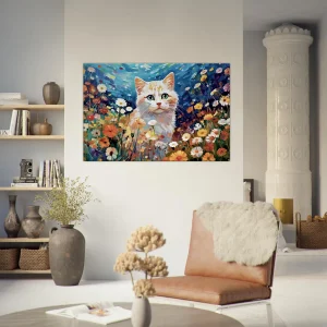 chat blanc et fleurs sauvages par gustav klimt