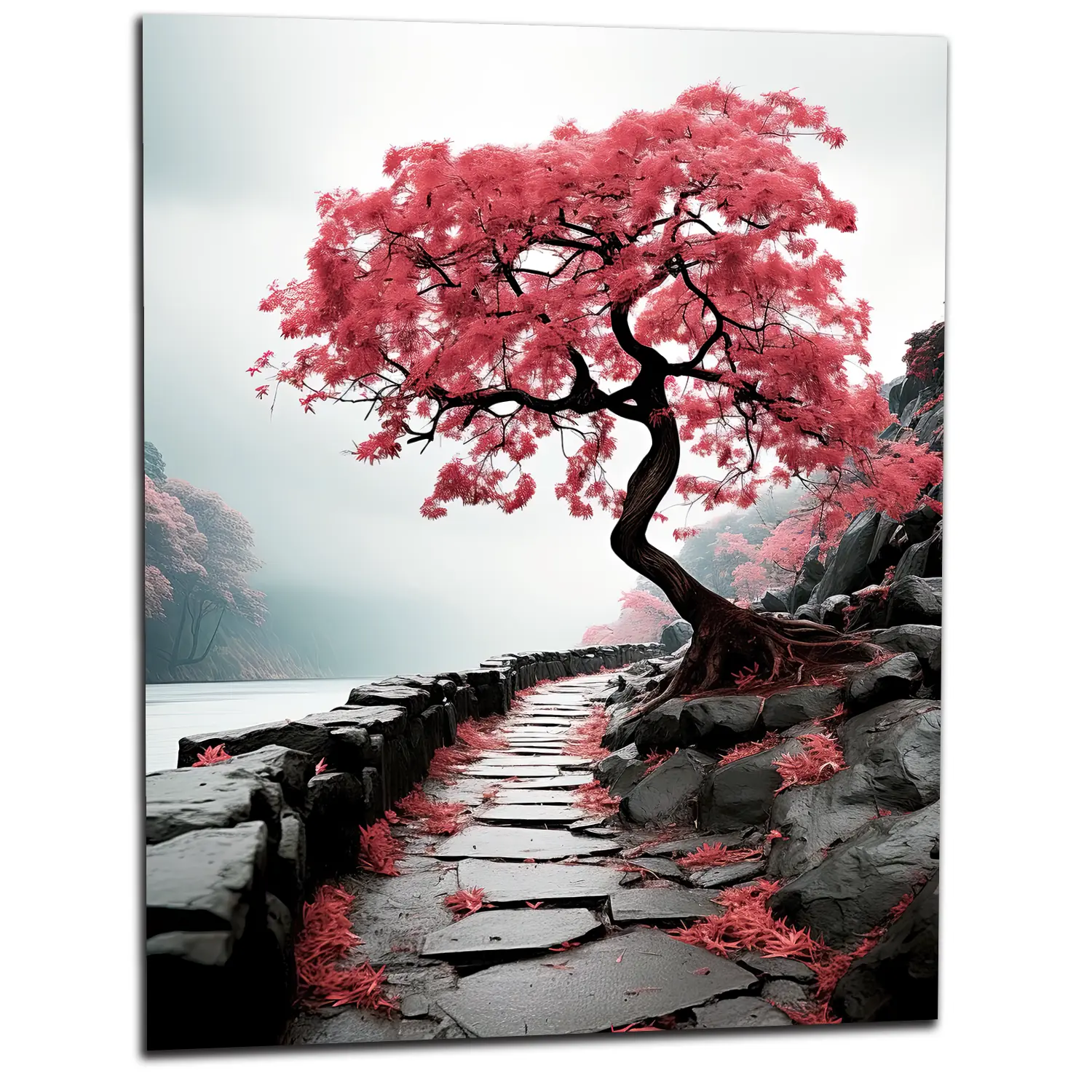 chemin zen bichrome et cerisier