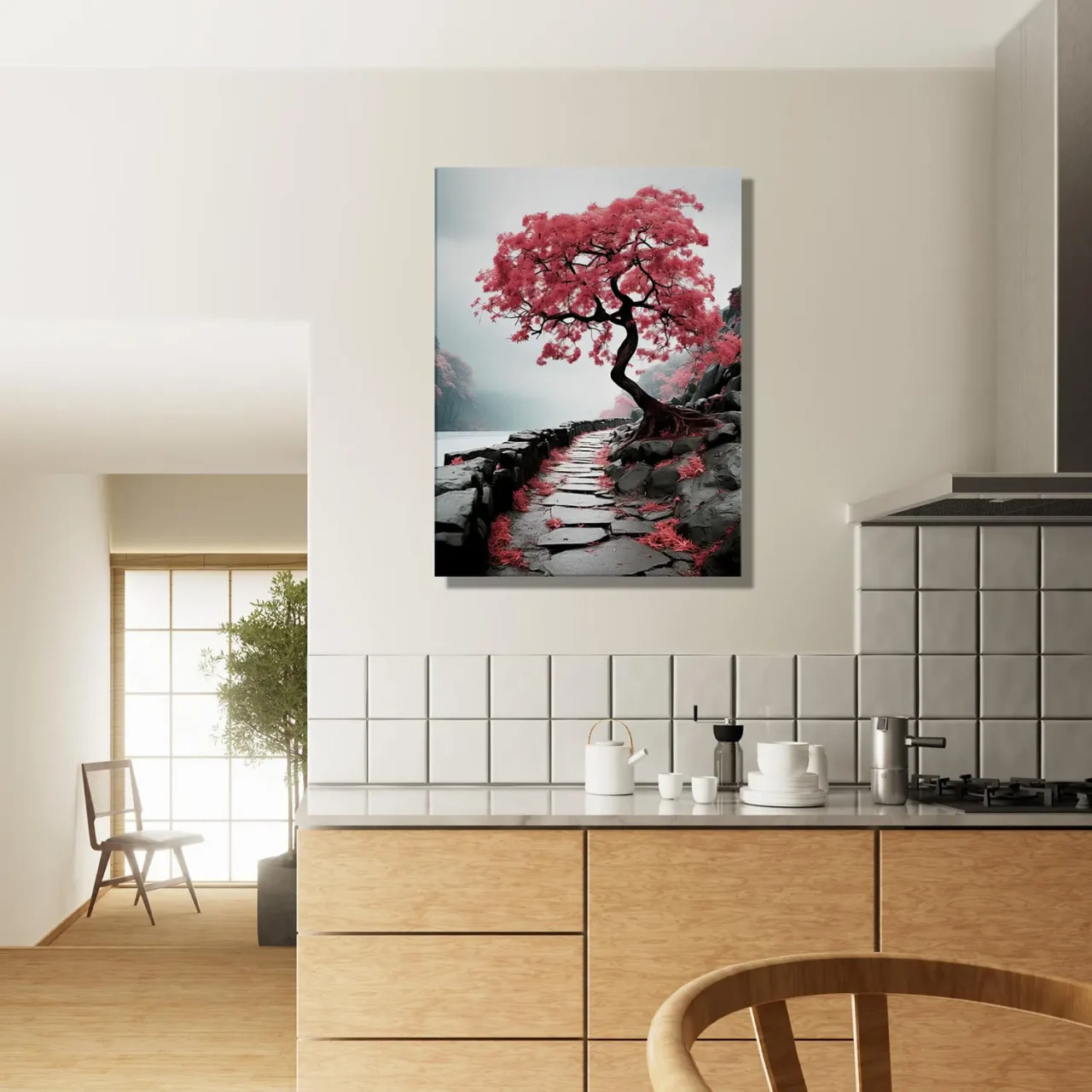 chemin zen bichrome et cerisier