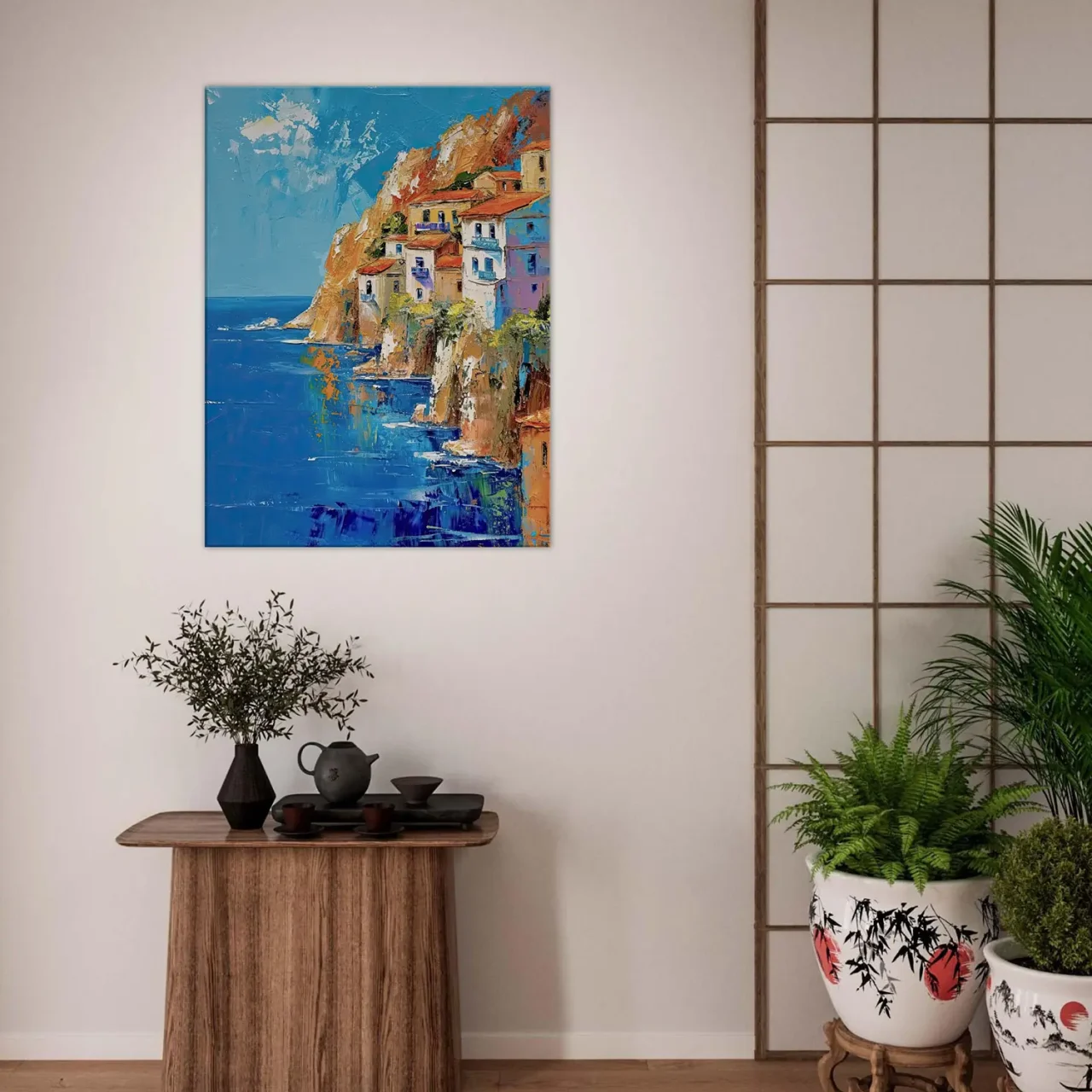 cote méditerranéenne grecque, peinture a l'huile